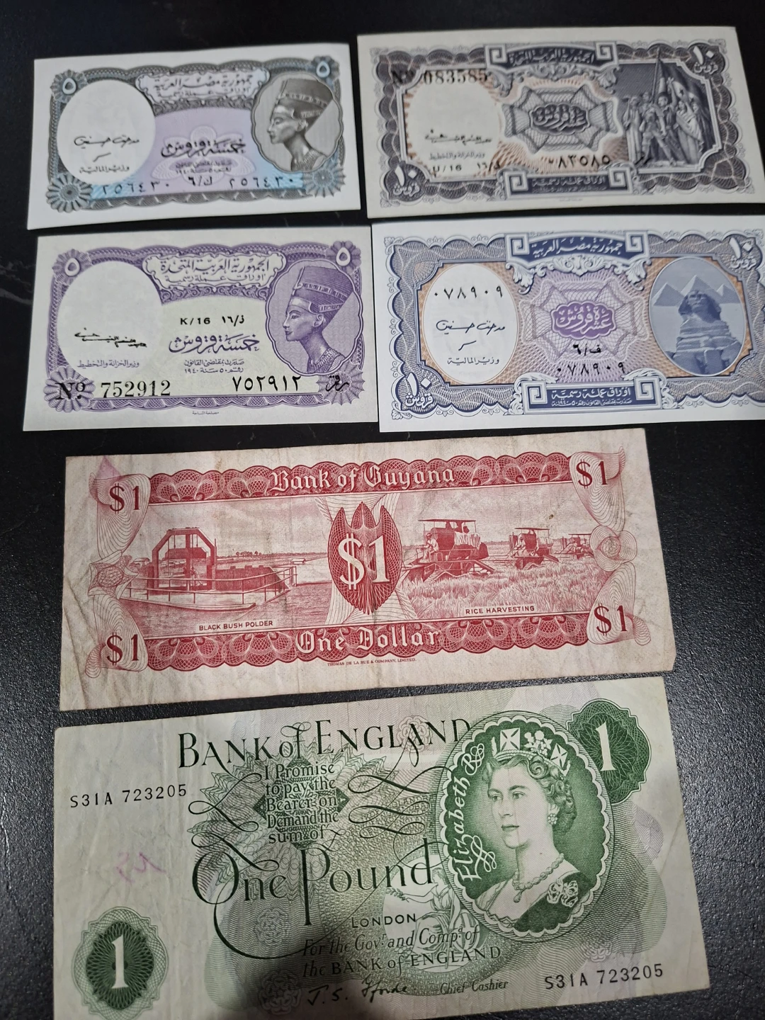 Collection of Banknotes - Egypt, Guyana, and England - photo 2
