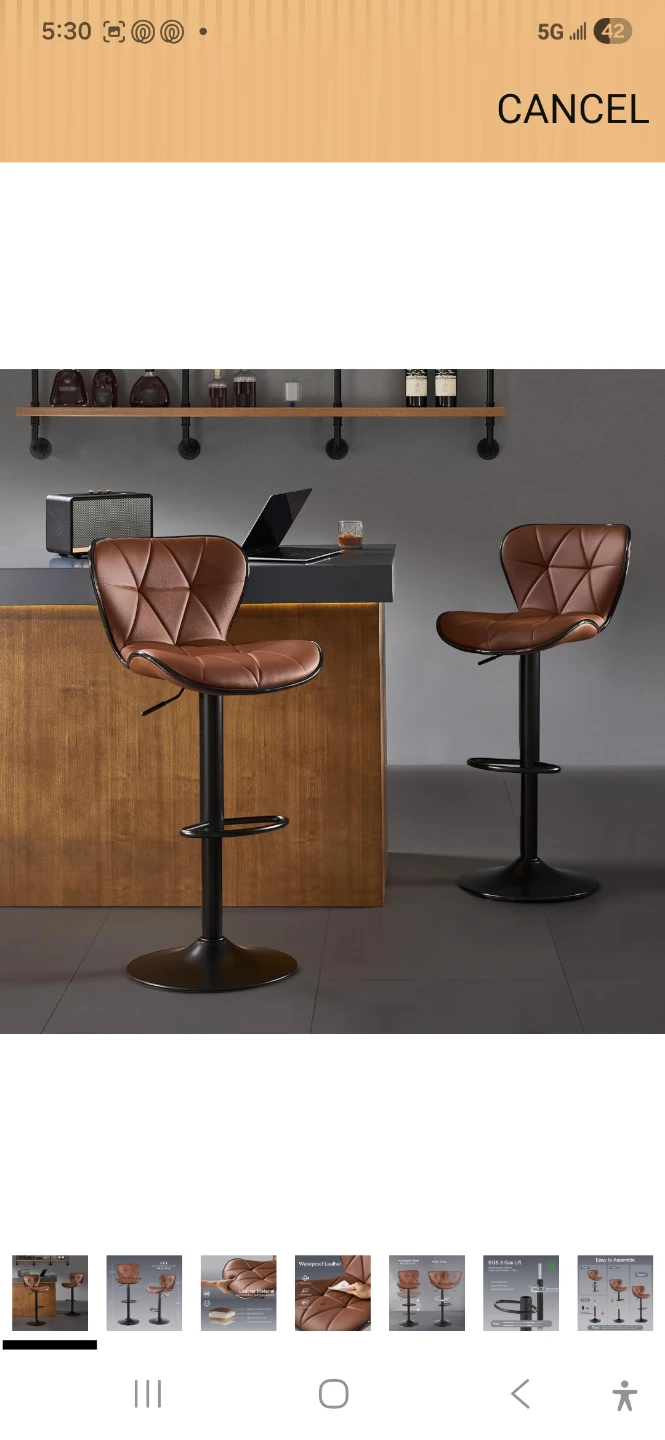 2 Adjustable Swivel Bar Stool - Brown Faux Leather