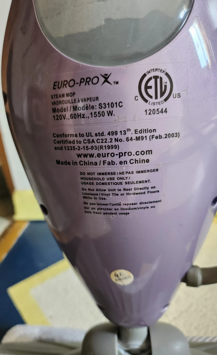 Shark Euro-Pro S3101C Steam Mop - photo 3
