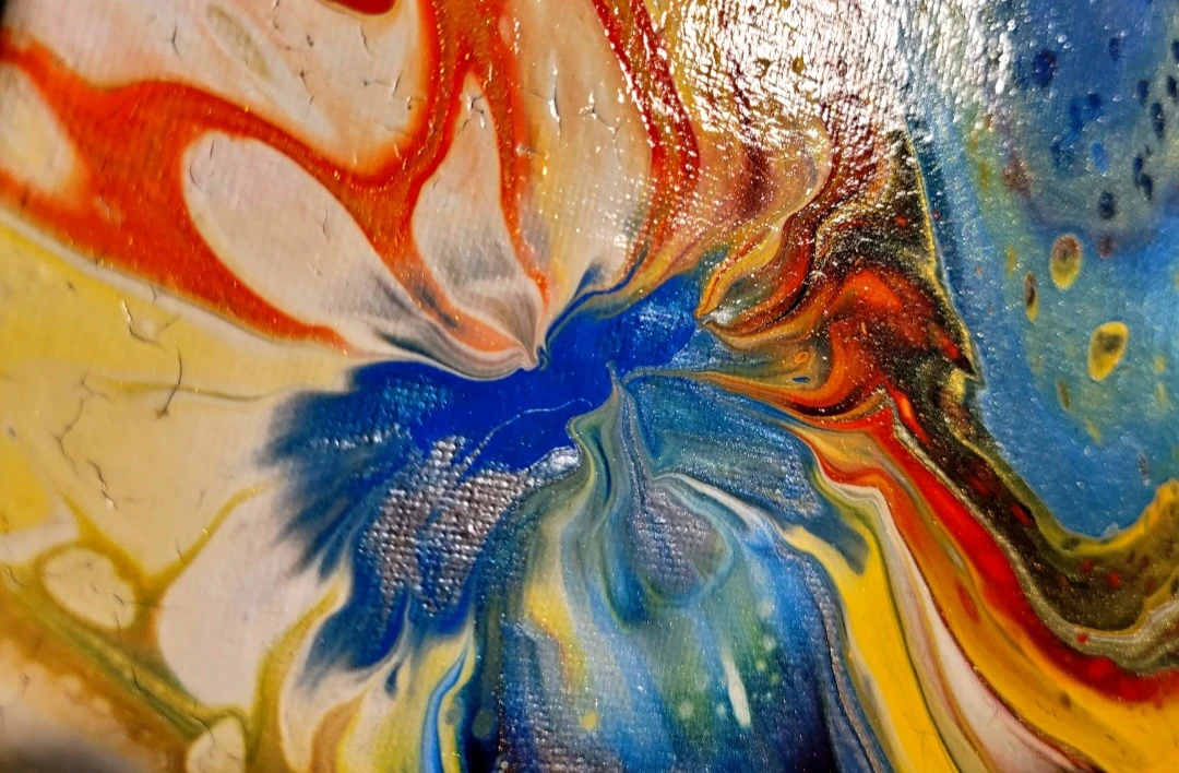 Abstract Acrylic Pour Painting - Blue, Yellow, Red, Gold - photo 4