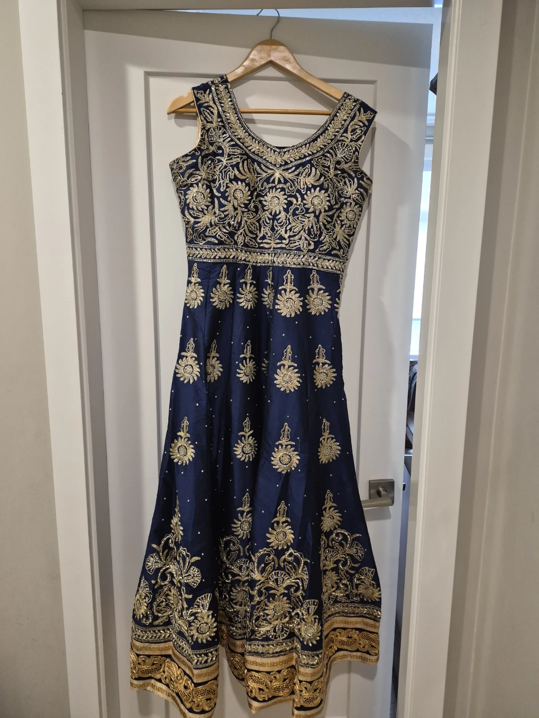 Embroidered Teal and Navy Blue Maxi Dress