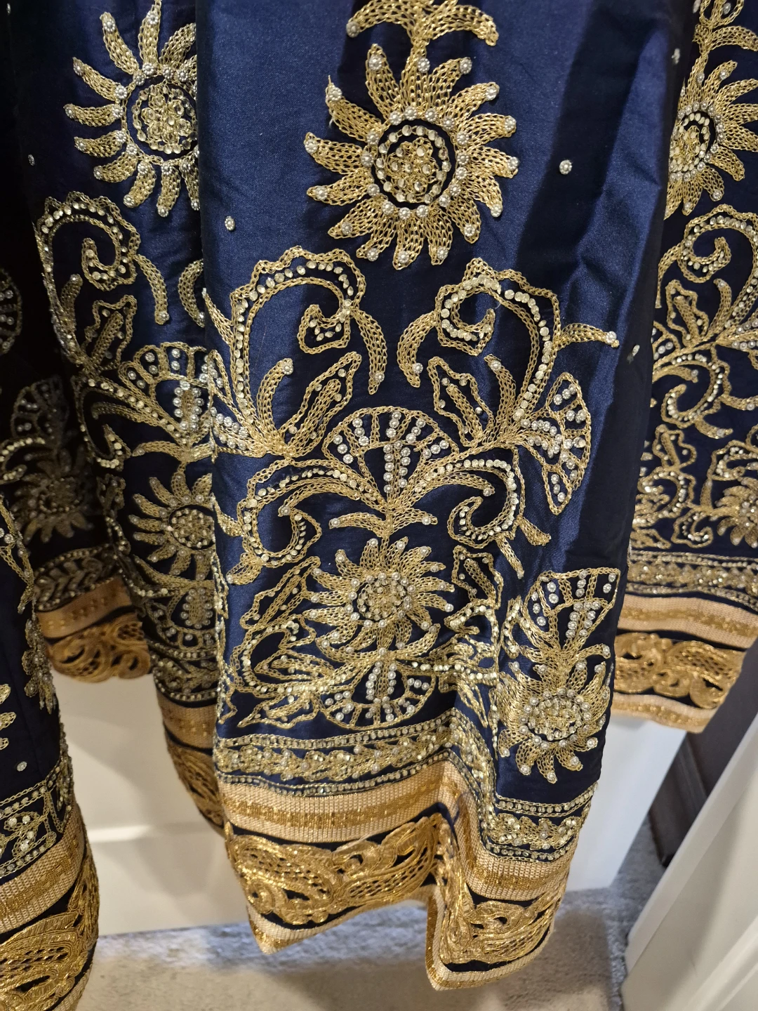 Embroidered Teal and Navy Blue Maxi Dress - photo 3