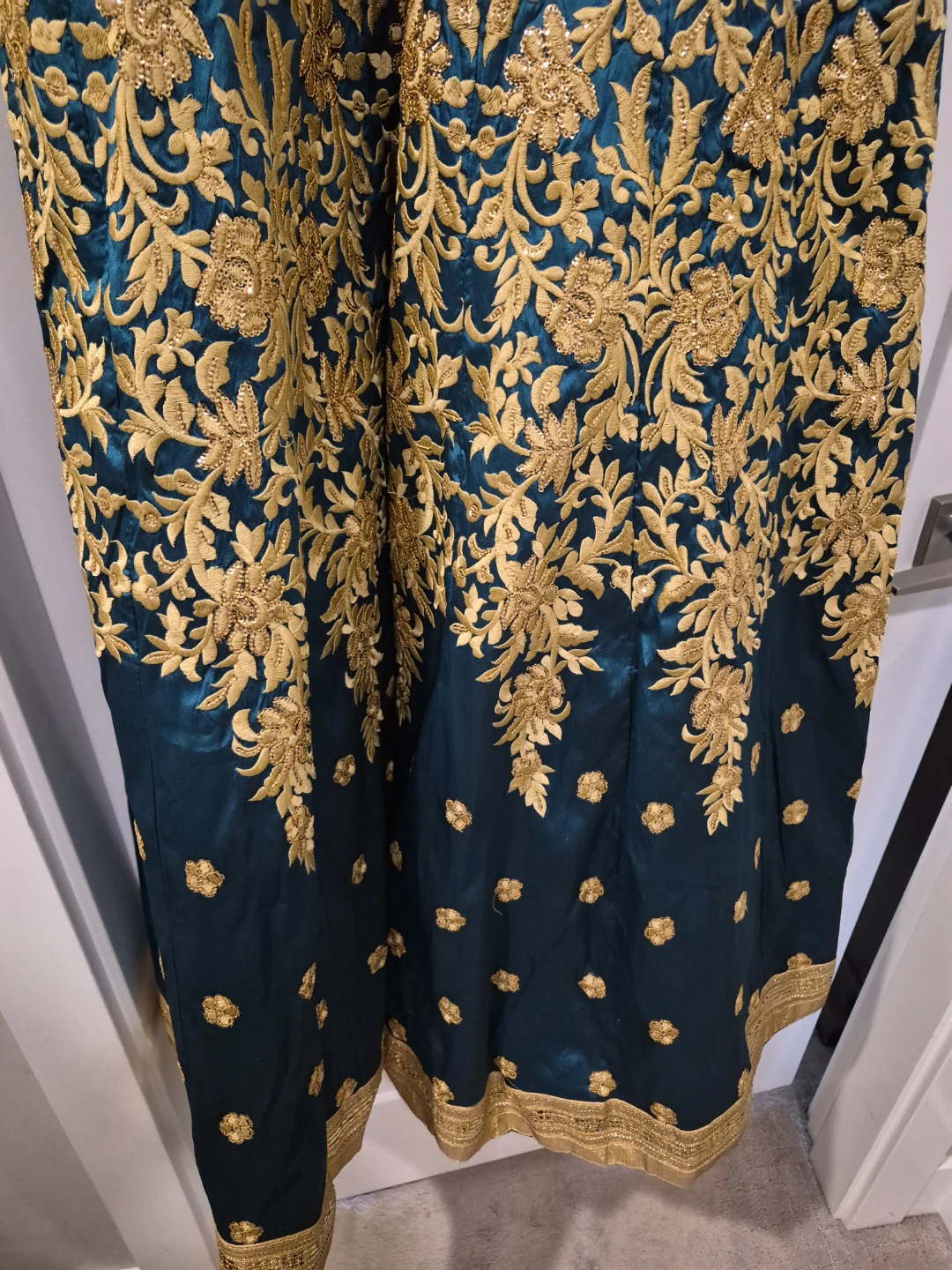Embroidered Teal and Navy Blue Maxi Dress - photo 4