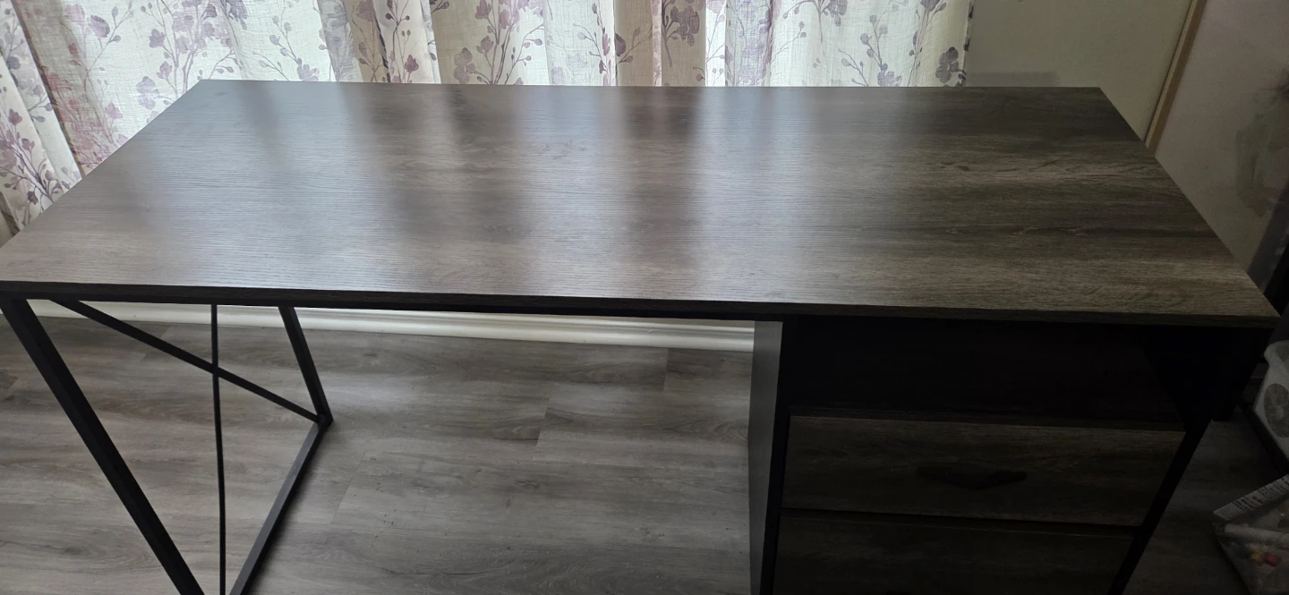 Rustic Oak and Black Metal Desk with Drawers
