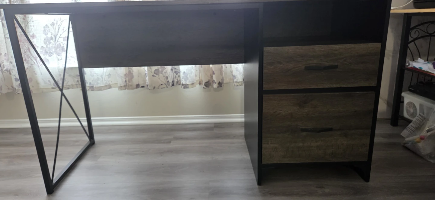 Rustic Oak and Black Metal Desk with Drawers - photo 2