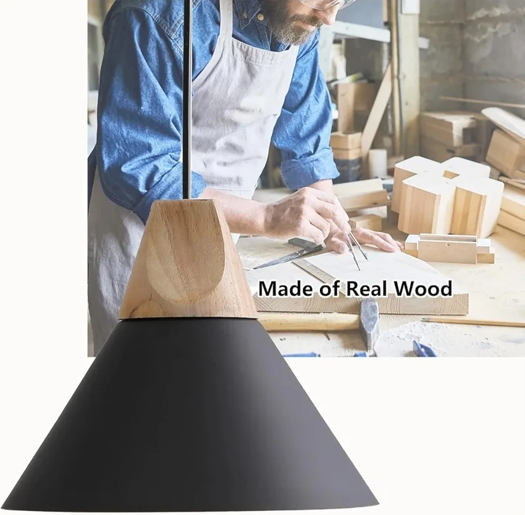 Modern Pendant Light, Black Wood Hanging Lamp - photo 2