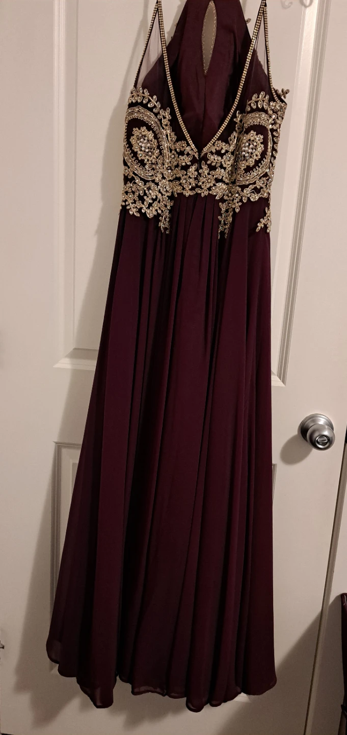 Fiesta Fashion Burgundy Gold Embellished Halter Dress Size S - photo 3