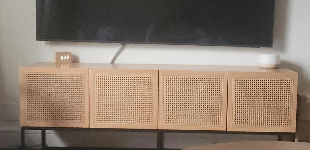 Wooden Media Console with Cane Doors