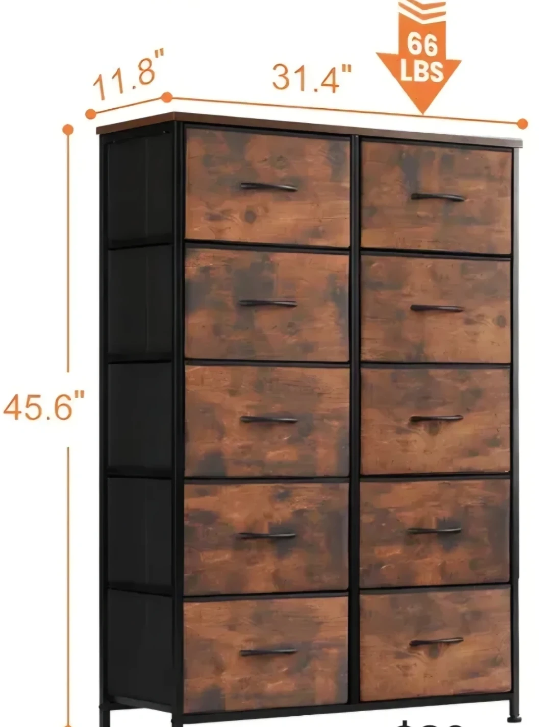 10 Drawer Dresser Chest - Rustic Wood Finish