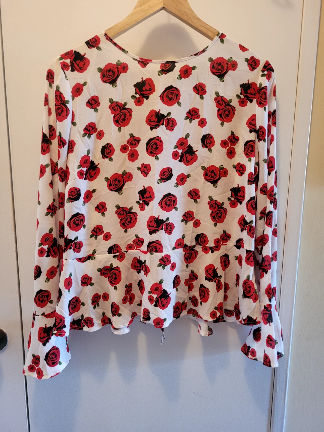 Atmosphere Women's White Rose Print Peplum Blouse Size 10