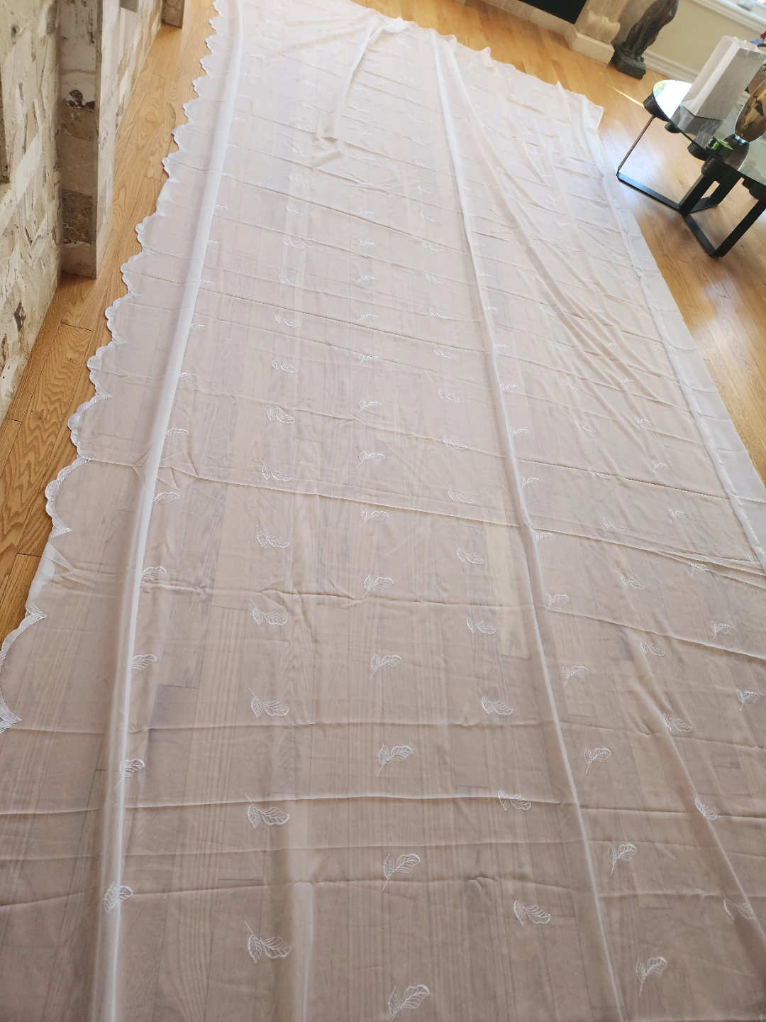 Sheer Curtain material with Leaf Embroidery - White - photo 2