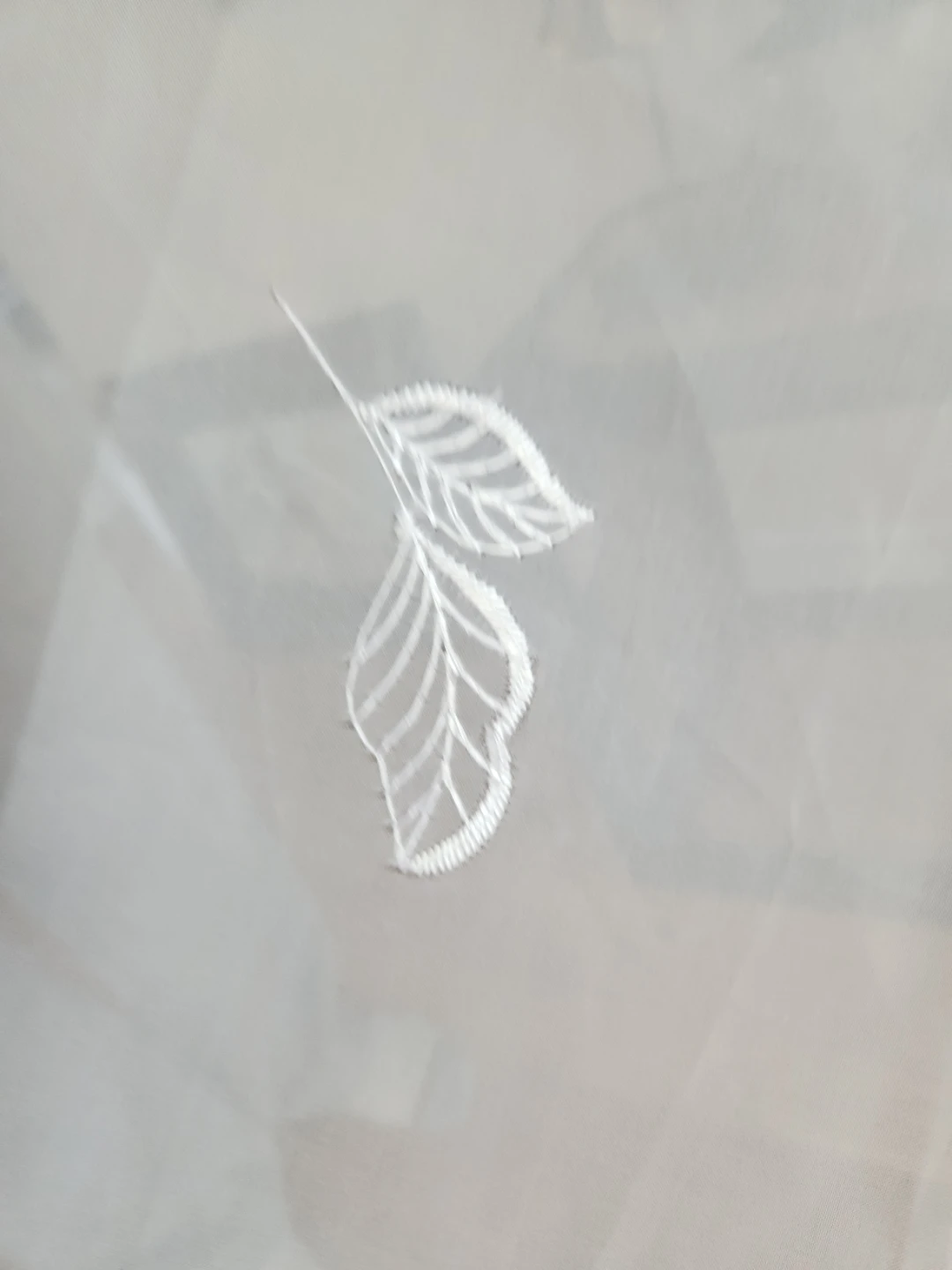 Sheer Curtain material with Leaf Embroidery - White - photo 4
