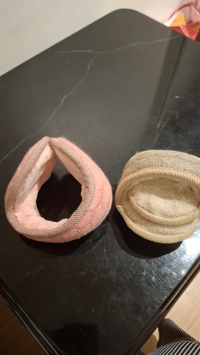 2 Fuzzy Fleece Lined Ear Muffs (Pink & Tan)