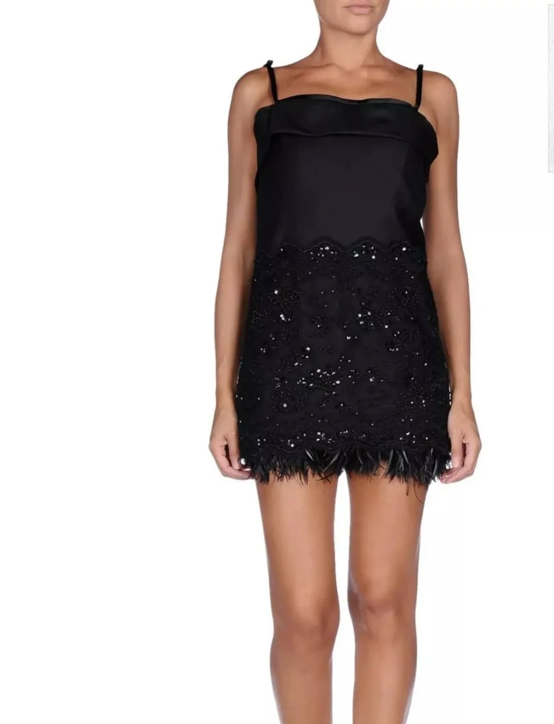 Dsquared2 Black Mini Dress with Feather & Sequin Trim - Size 40