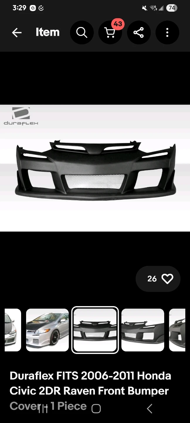Duraflex 2006-2011 Honda Civic 2DR Raven Front Bumper