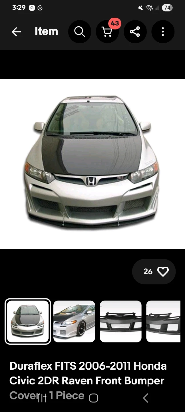 Duraflex 2006-2011 Honda Civic 2DR Raven Front Bumper - photo 2