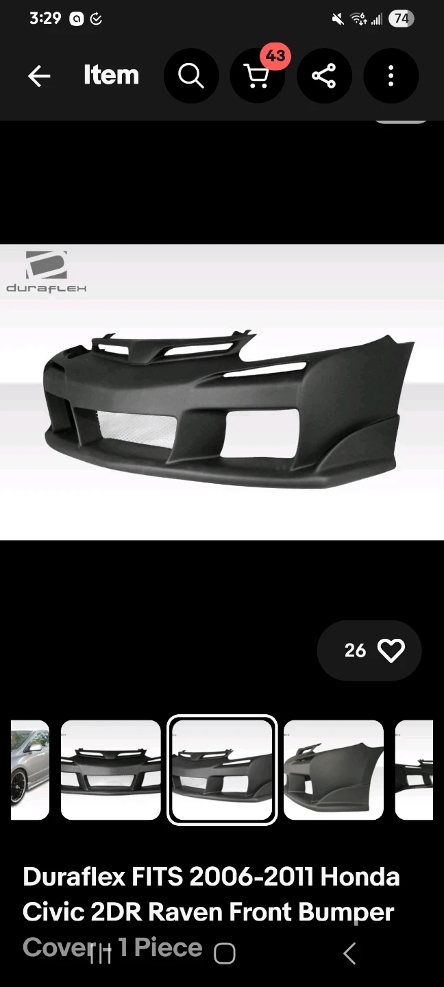 Duraflex 2006-2011 Honda Civic 2DR Raven Front Bumper - photo 3