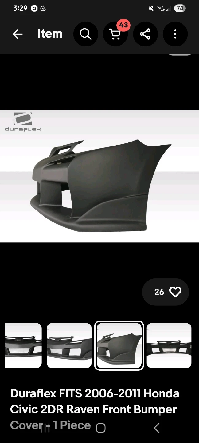 Duraflex 2006-2011 Honda Civic 2DR Raven Front Bumper - photo 4