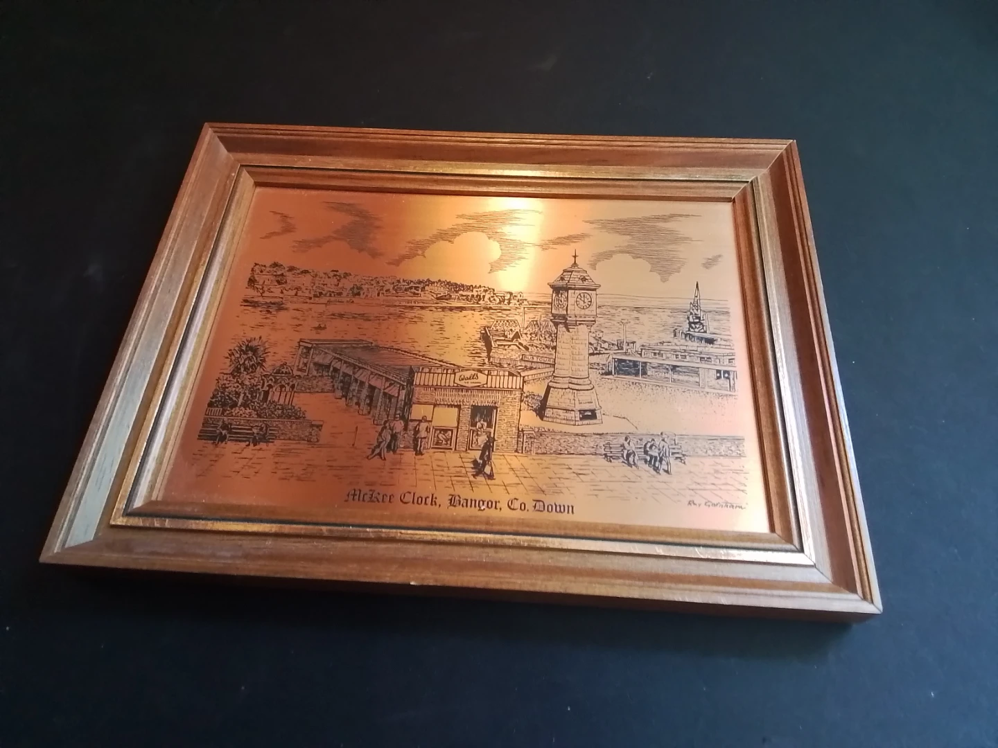 Framed Vintage Etched Copper Plate - McKee Clock, Bangor - photo 3