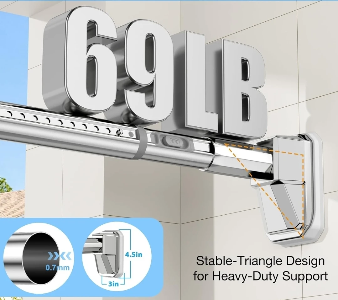 Telescopic Shower Curtain Rod - Chrome - photo 3