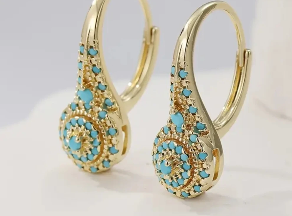 Gold-tone earrings with turquoise accents - photo 3