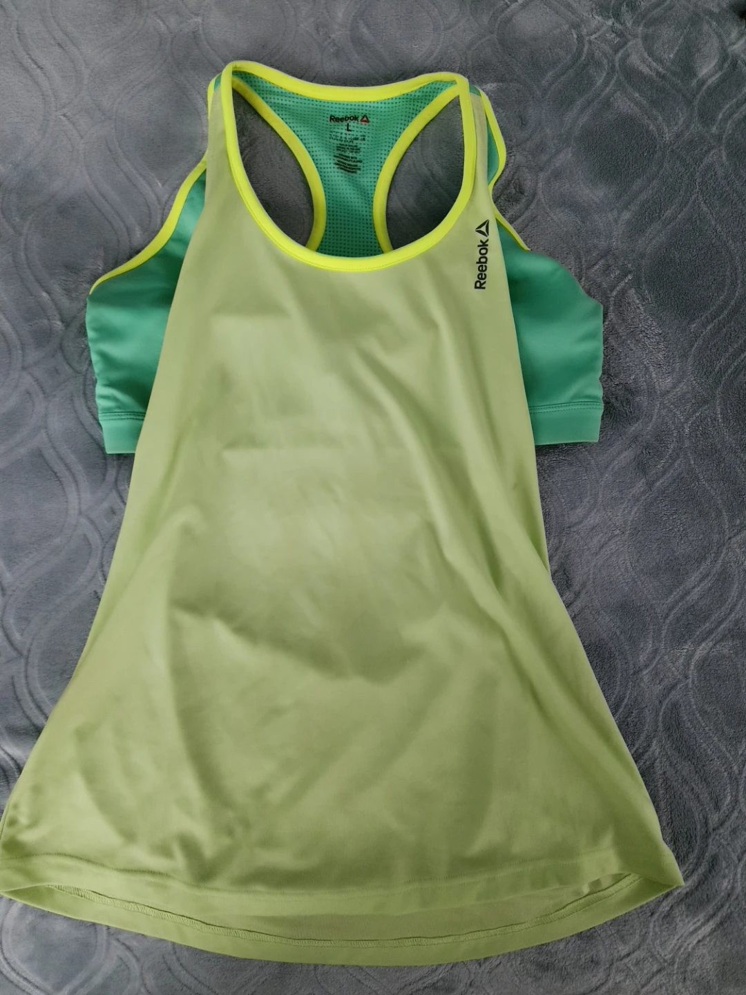 Reebok Women's Tank Top and Sports Bra Set - Lime Green - Size L