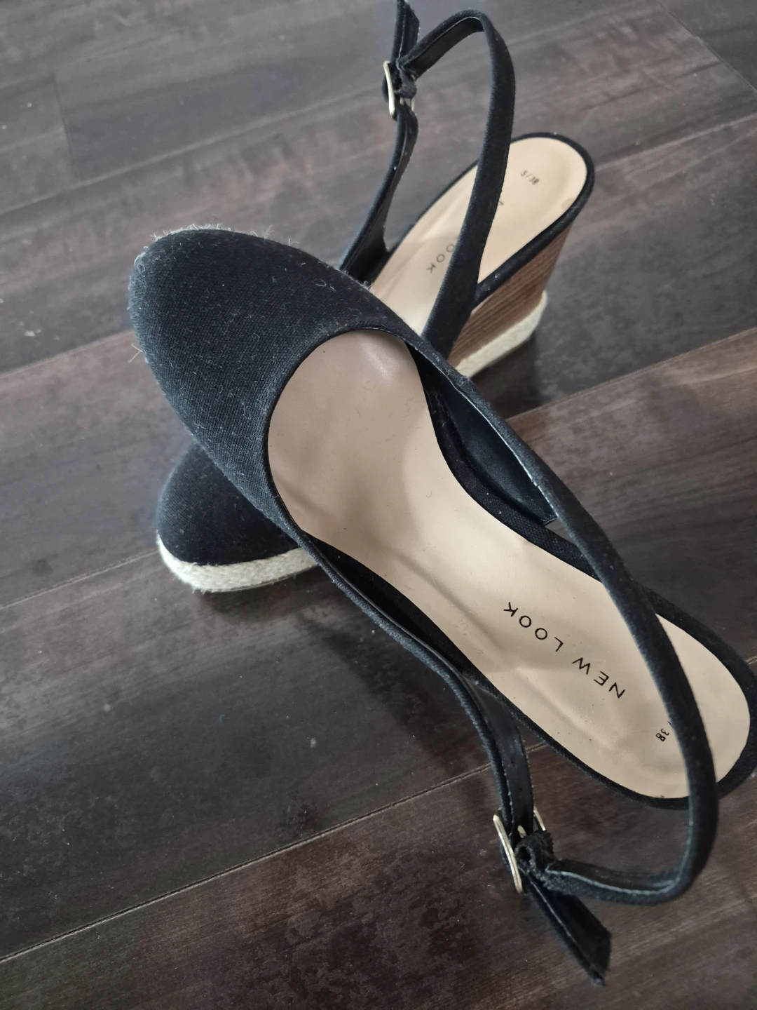 New Look Black Wedge Espadrille Heels Size 8 - photo 3