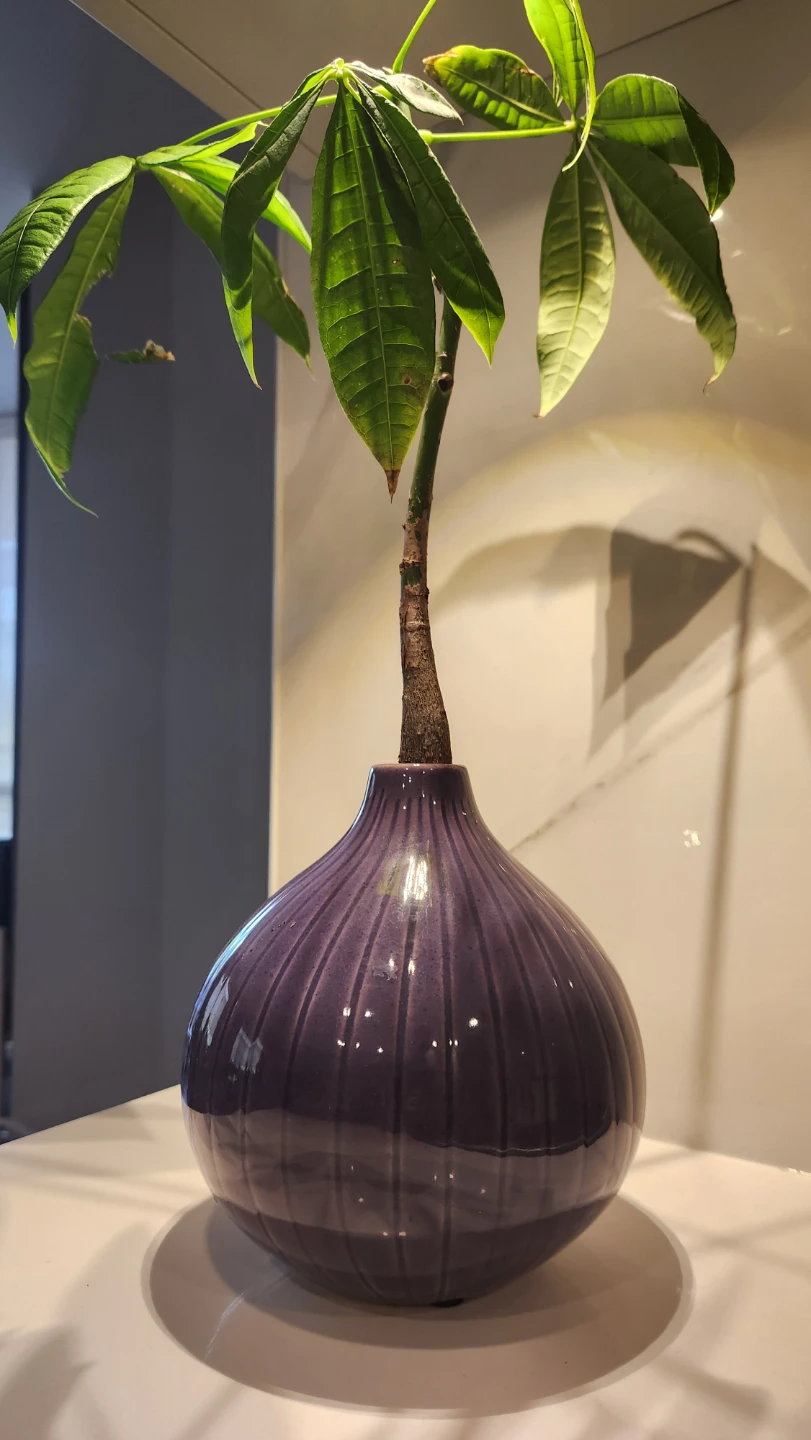 Purple upcycled vase planter with plant - photo 2