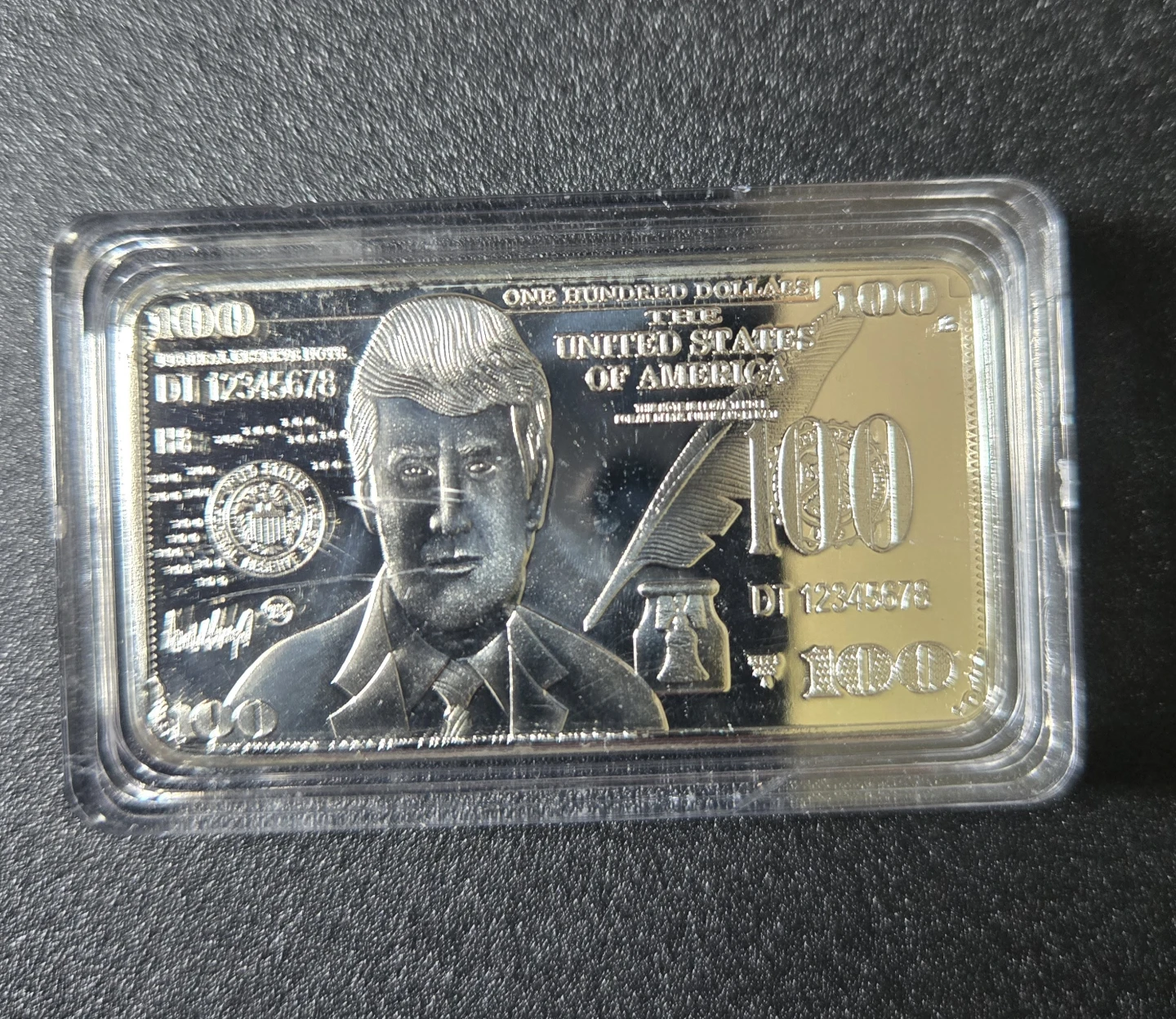 Donald Trump 100 Dollar Bill Silver Plated Bar