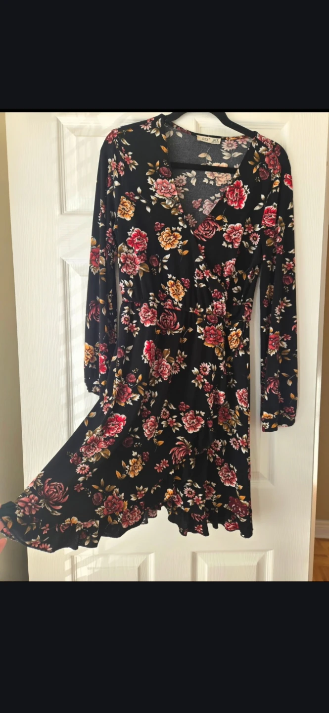 DEX Floral Long Sleeve Faux Look Wrap Dress