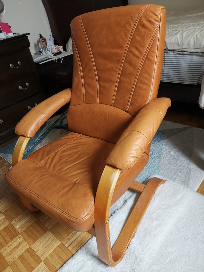 Brown Leather Glider Chair with Wooden Base - photo 2