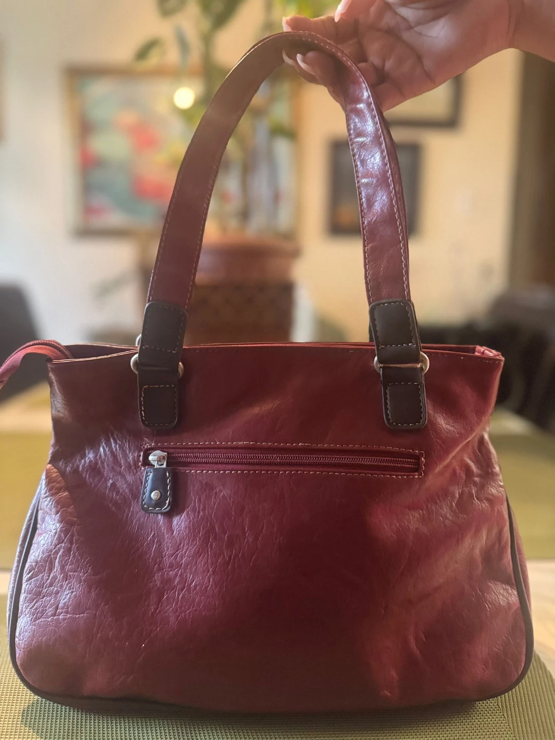 Maroon Red Leather Handbag - photo 2