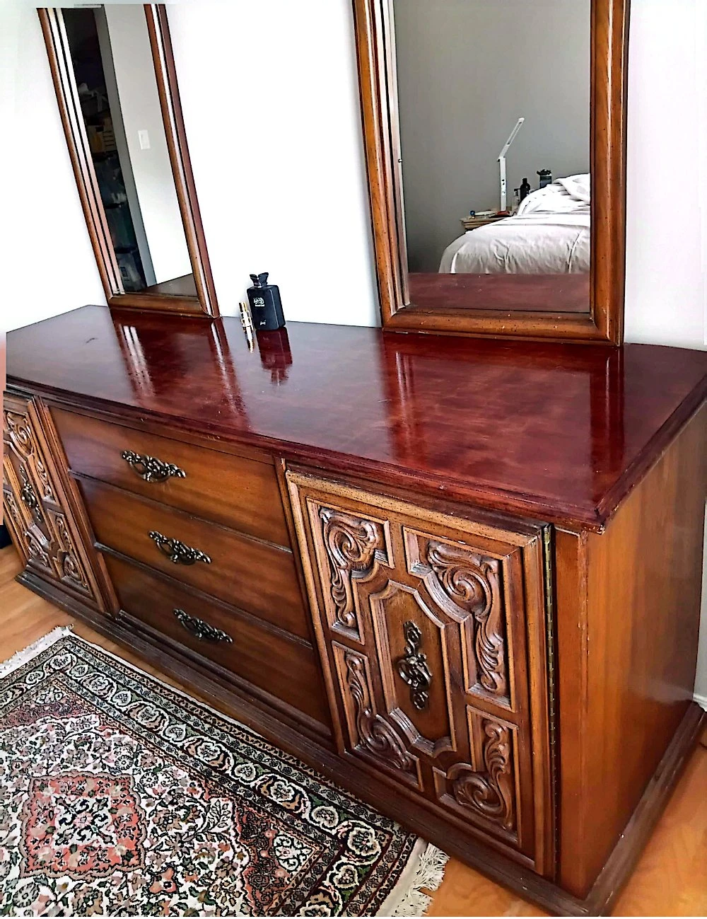 Vintage Wooden Dresser with Mirrors