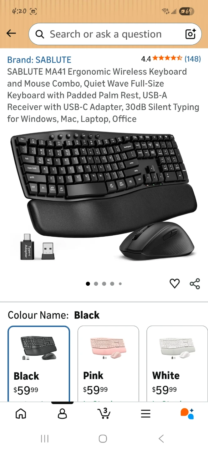 MA41 Ergonomic Wireless Keyboard and Mouse Combo - Black