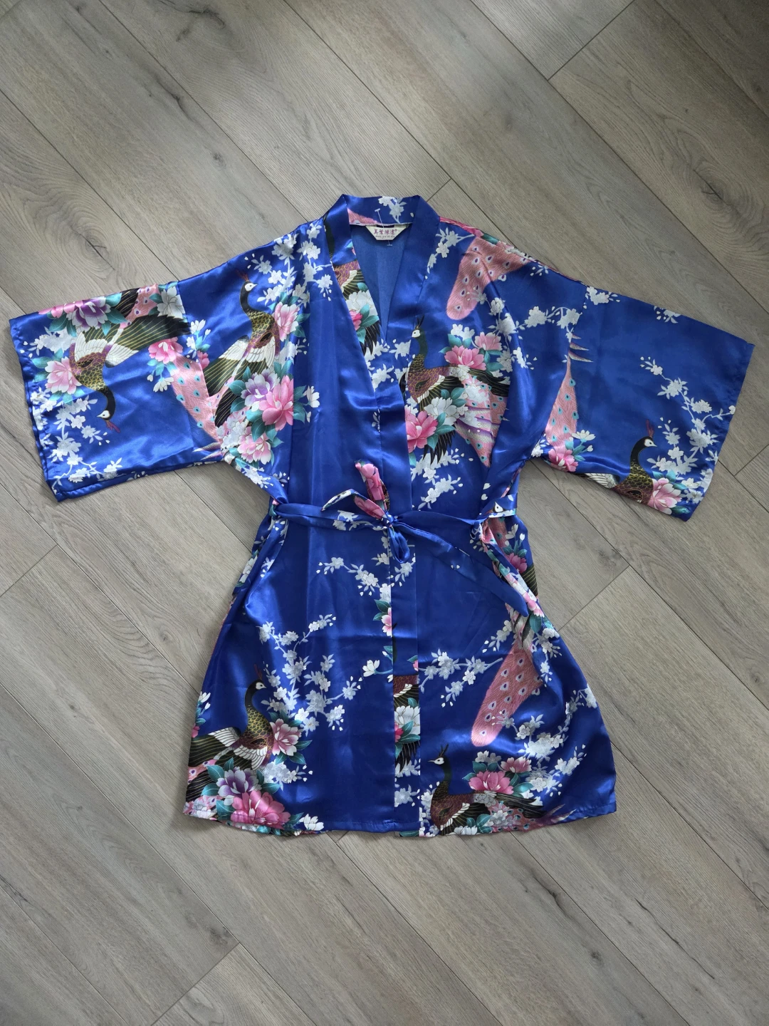 Blue Kimono/Robe with Peacock Floral Print