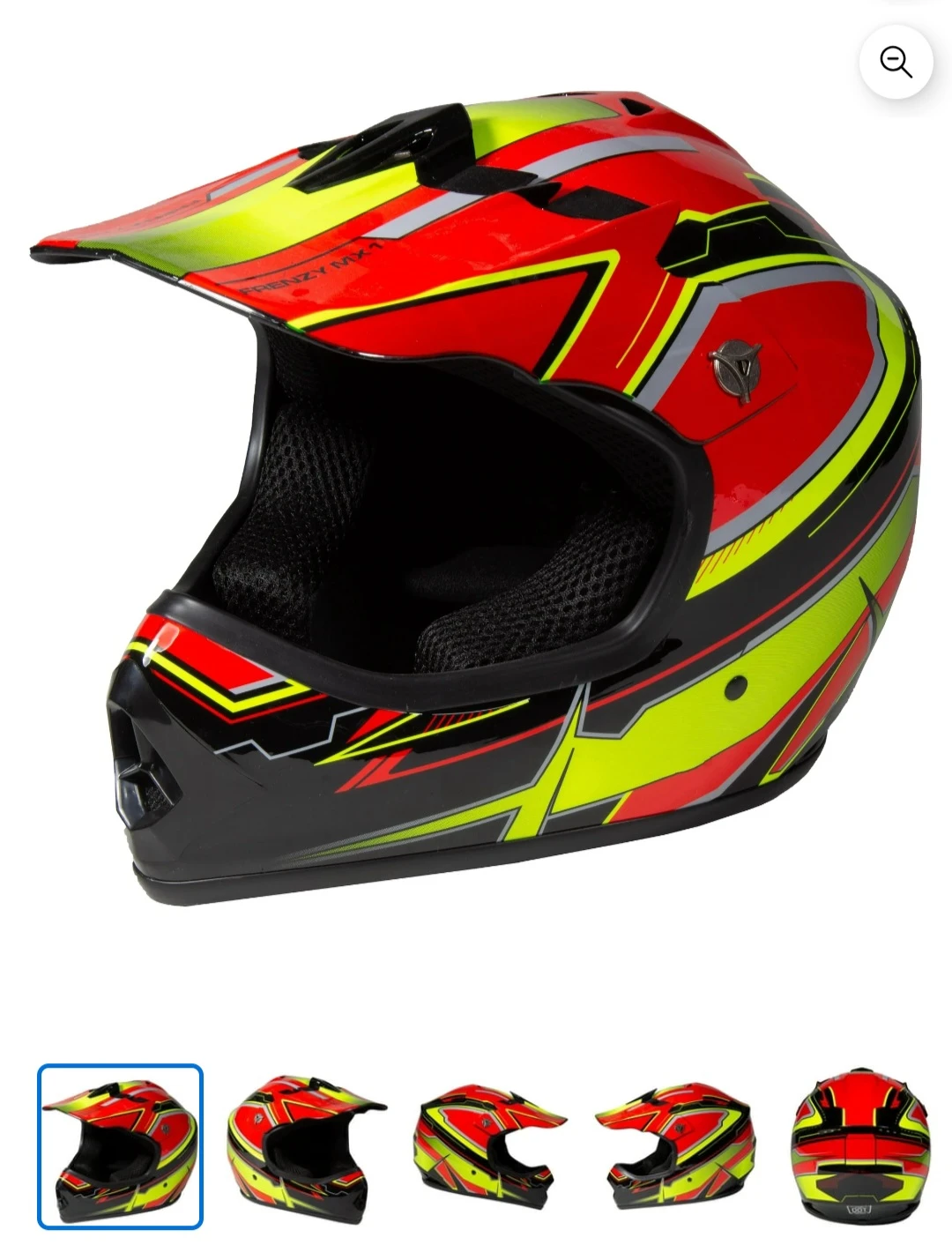 Red, Yellow, and Black FRENZY MX1 Dirt Bike Helmet