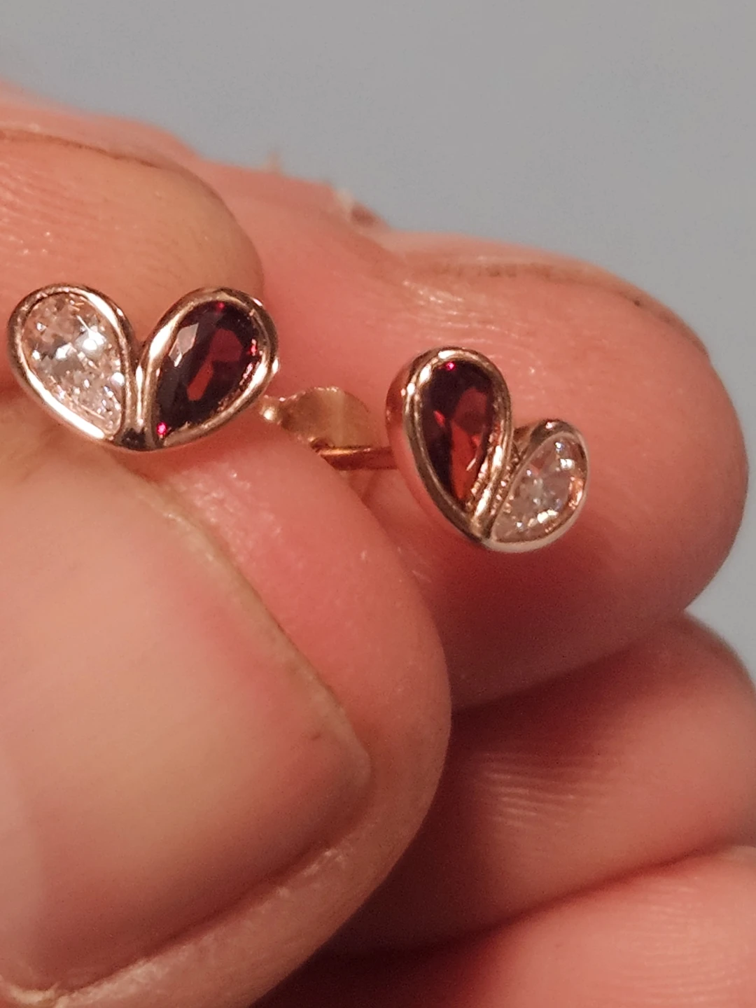 Heart Earrings with Garnet and Diamond Accents