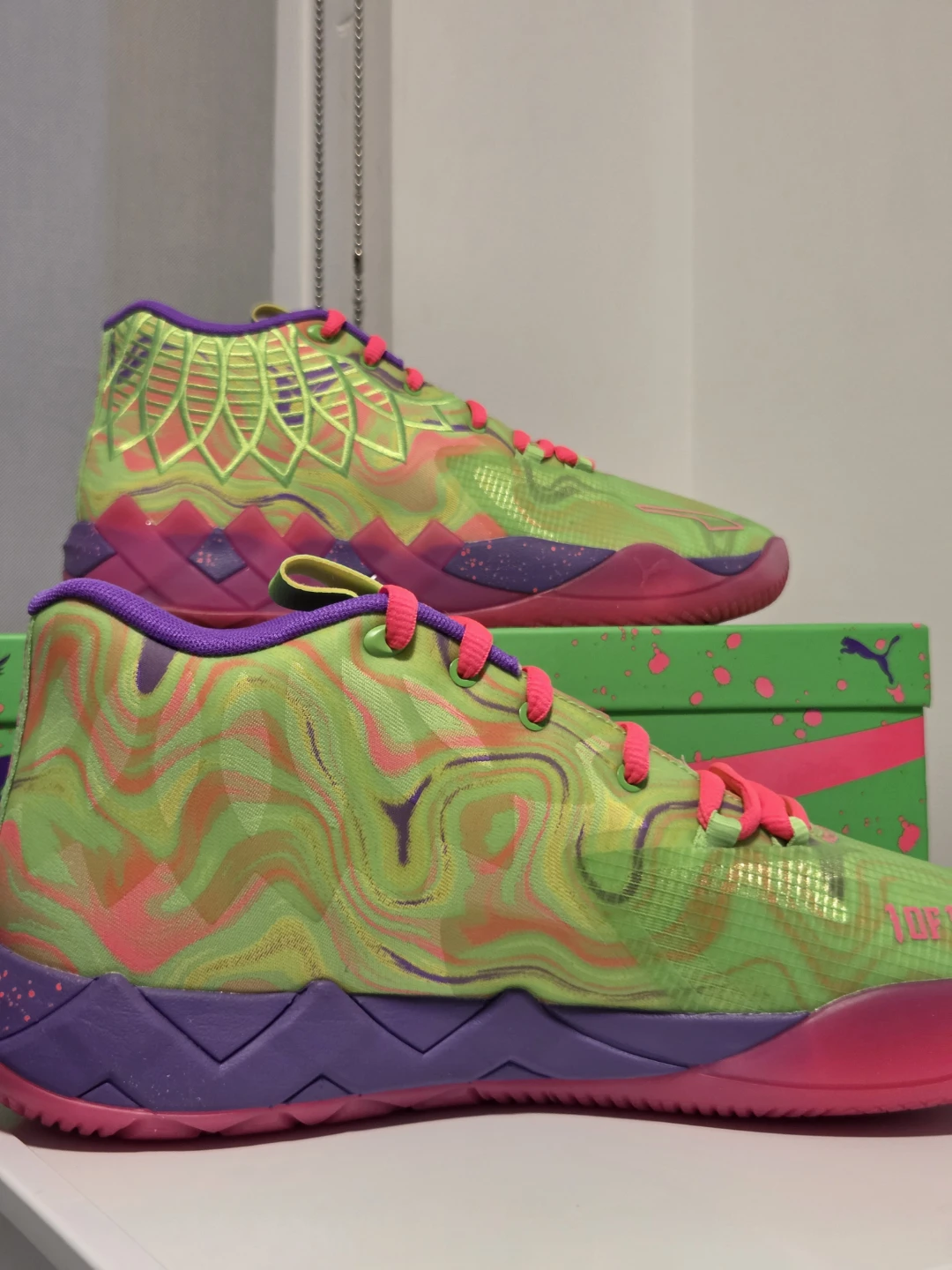 Puma MB.01 Low Basketball Shoes - Neon Green/Purple/Pink