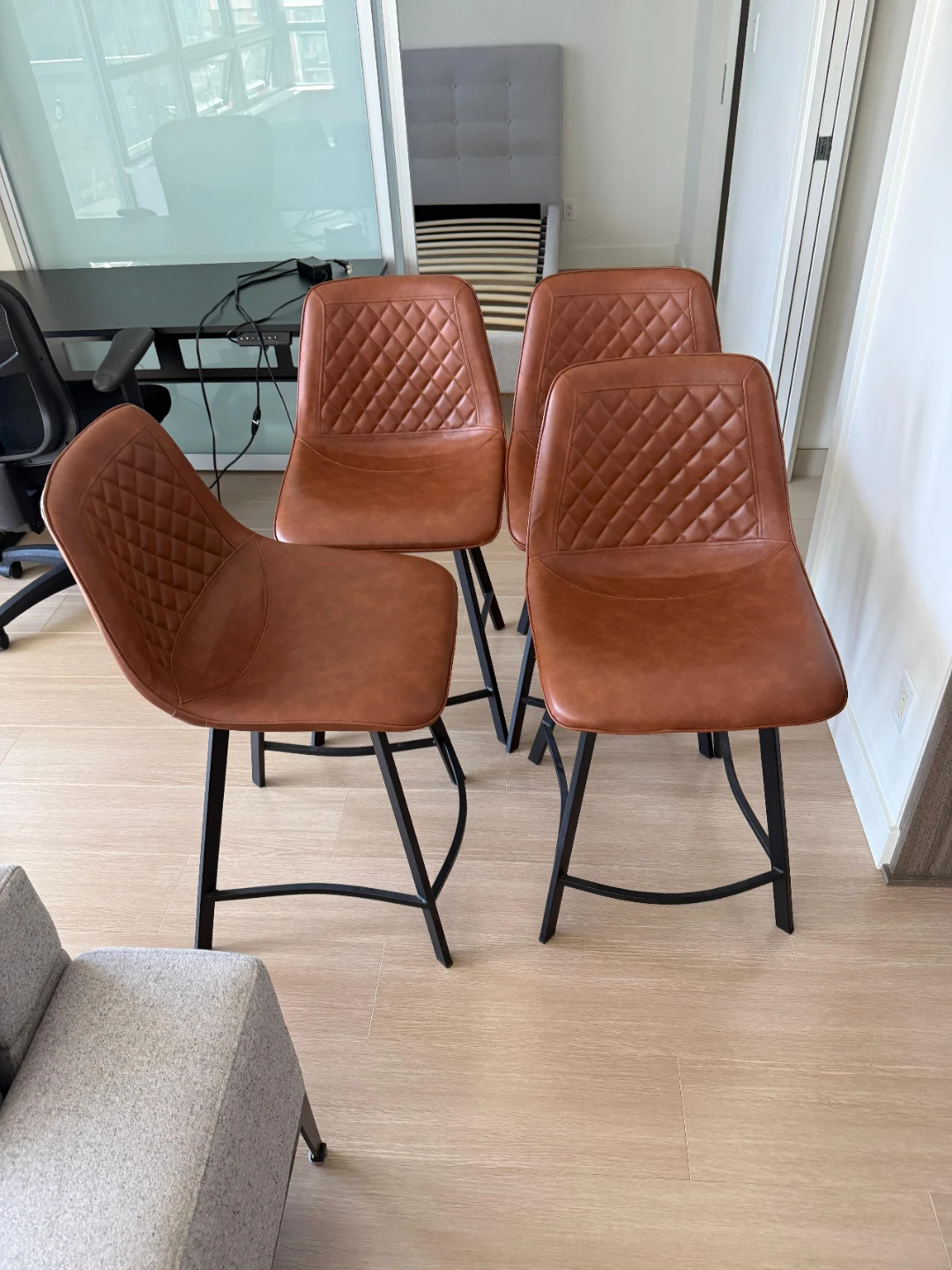 Set of 4 Brown Faux Leather Bar Stools