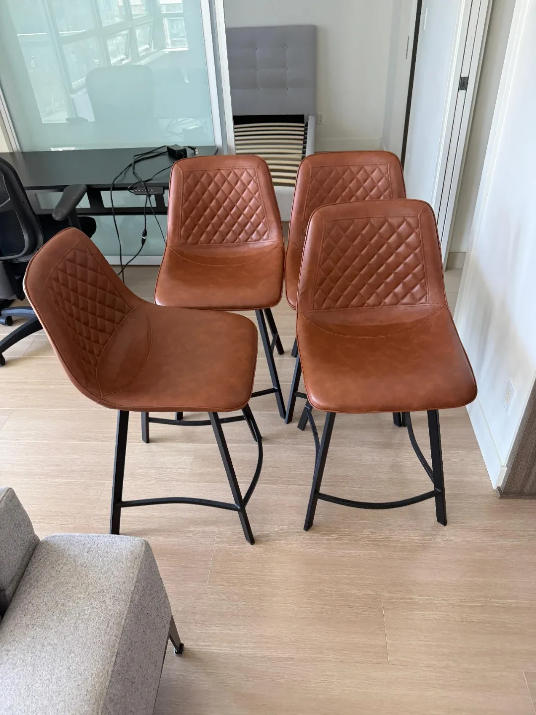 Set of 4 Brown Faux Leather Bar Stools
