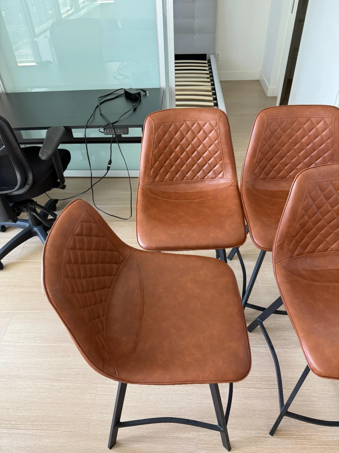 Set of 4 Brown Faux Leather Bar Stools - photo 3