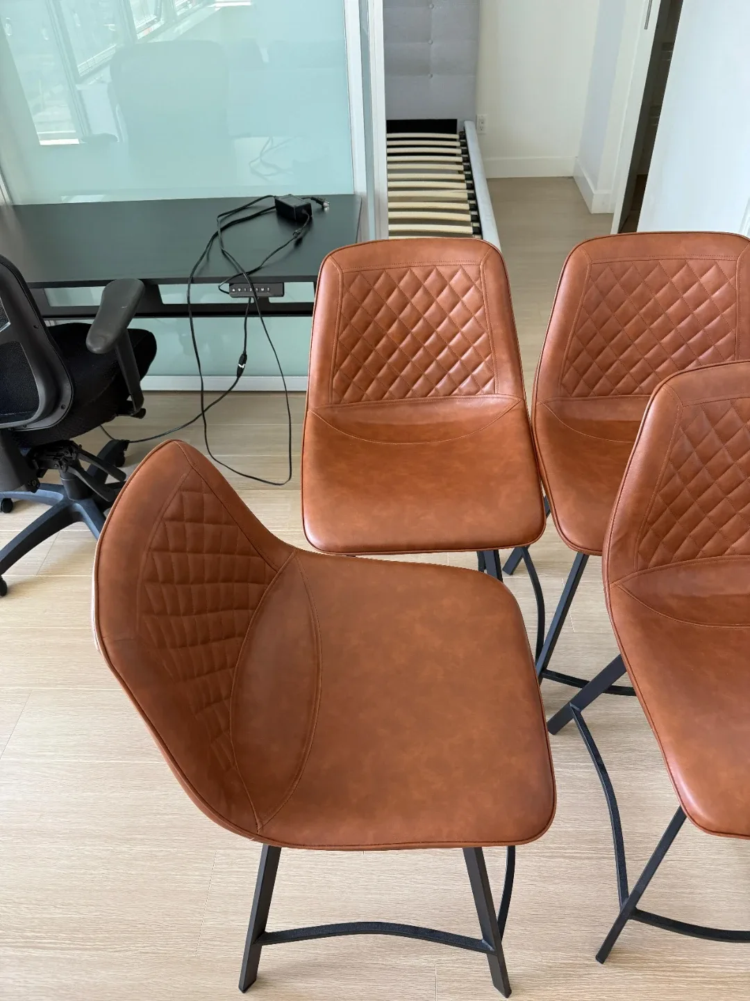 Set of 4 Brown Faux Leather Bar Stools - photo 3