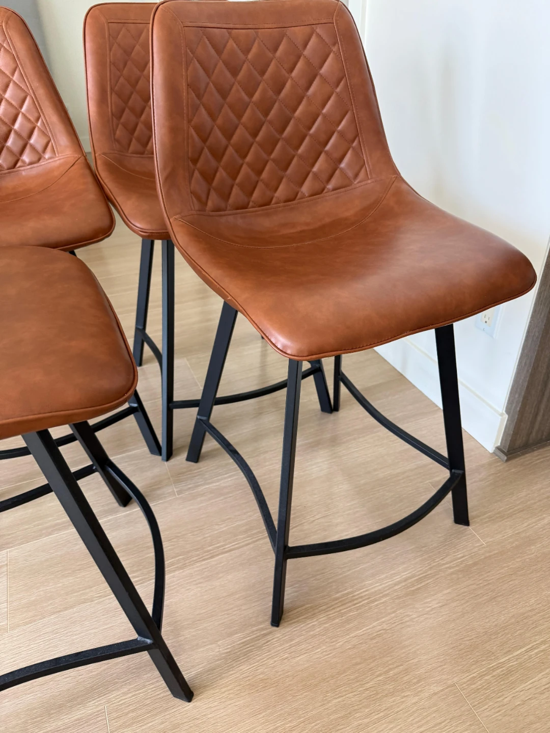 Set of 4 Brown Faux Leather Bar Stools - photo 4