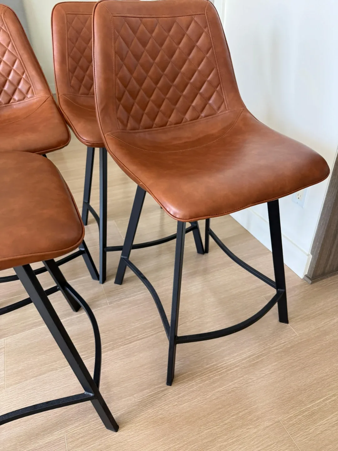 Set of 4 Brown Faux Leather Bar Stools - photo 4