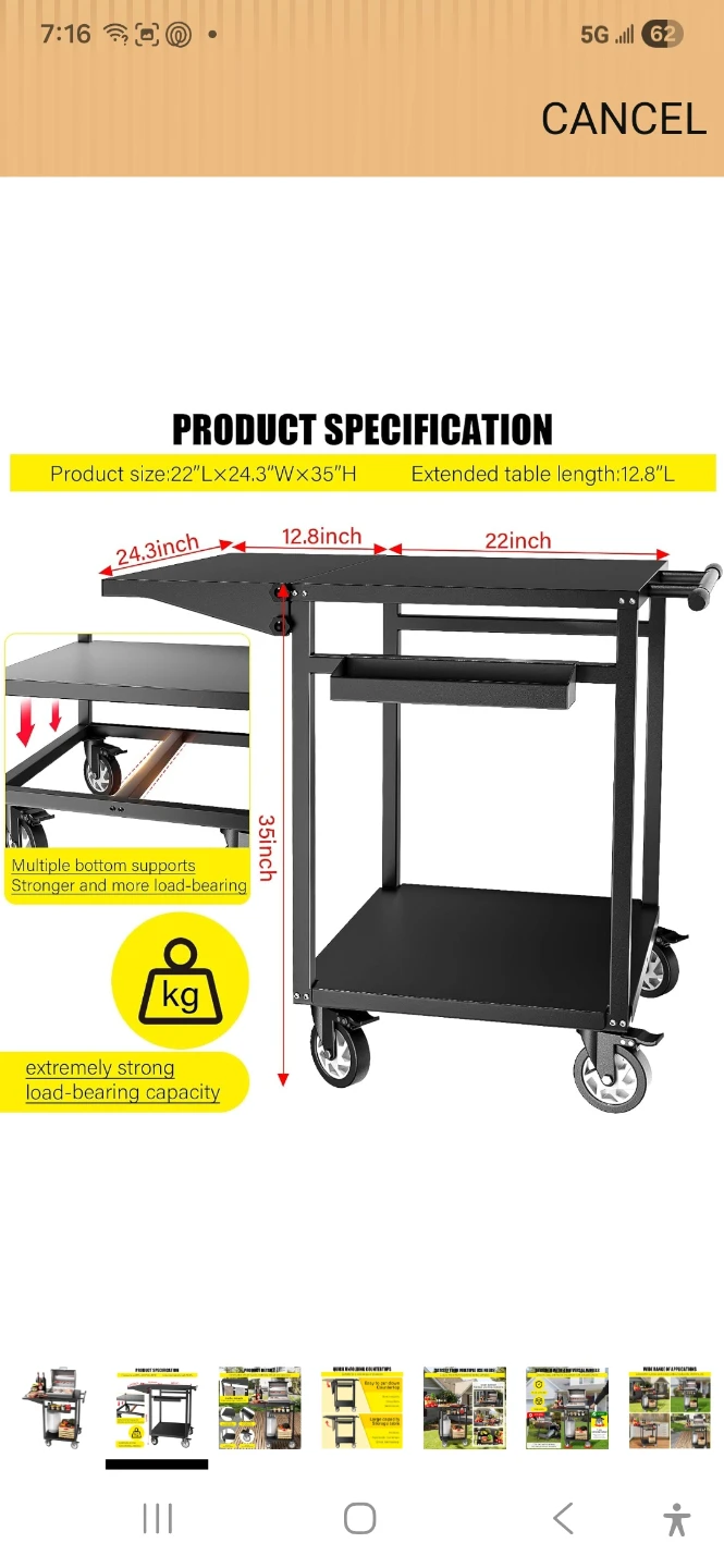 Outdoor Grill Cart with Extendable Countertop