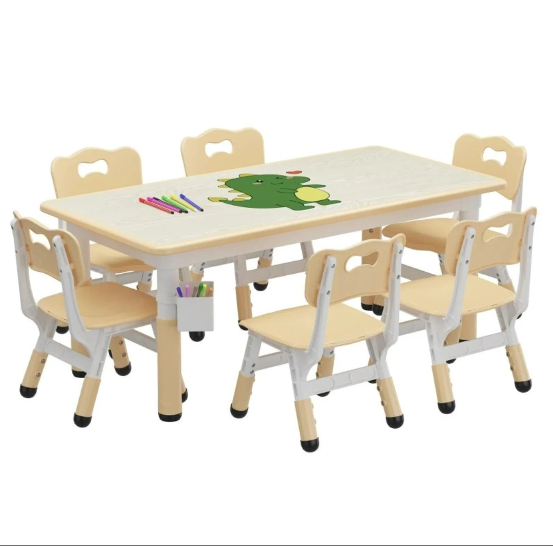 Height Adjustable Kids Table and 6 Chairs Set