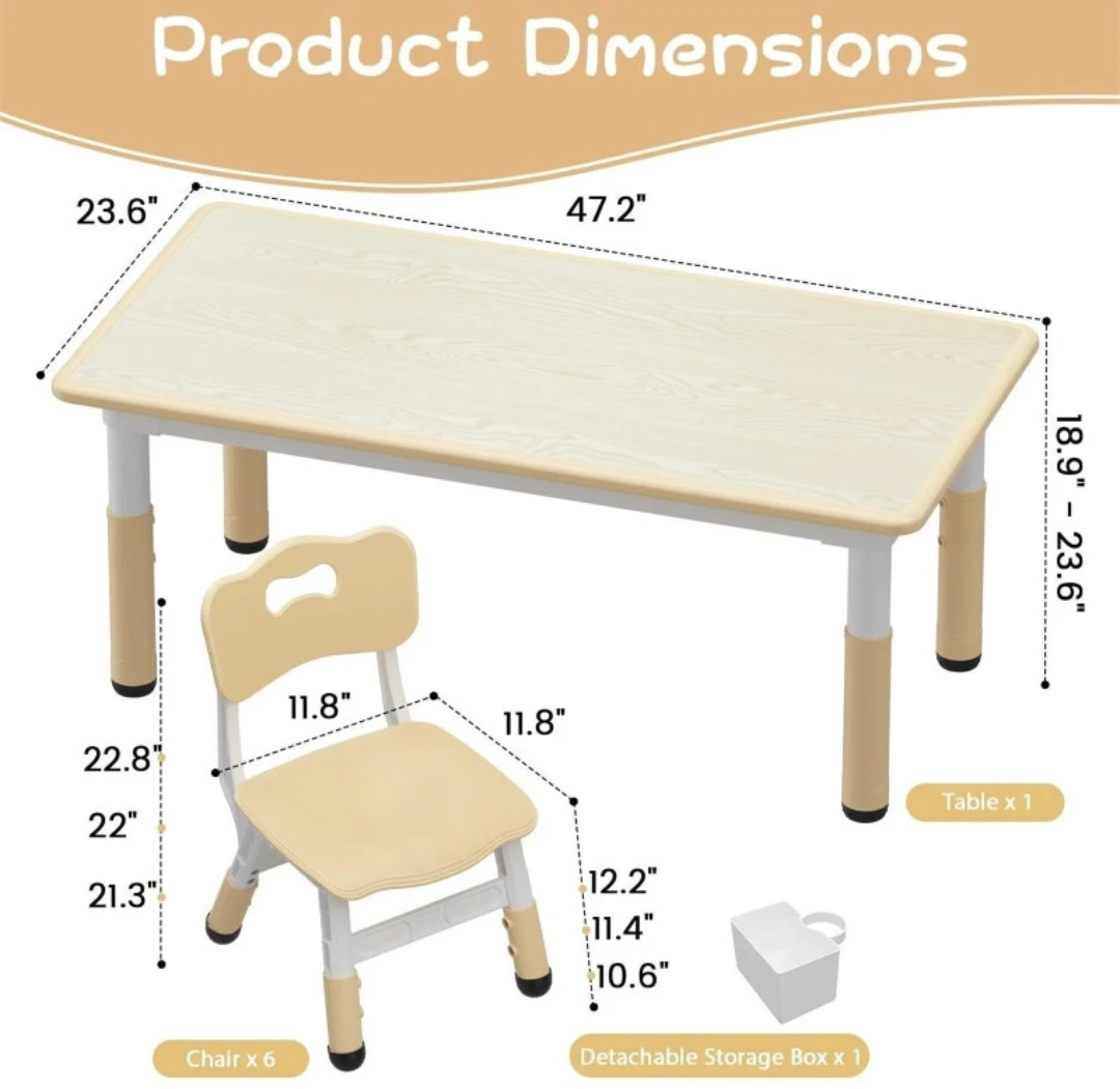 Height Adjustable Kids Table and 6 Chairs Set - photo 2