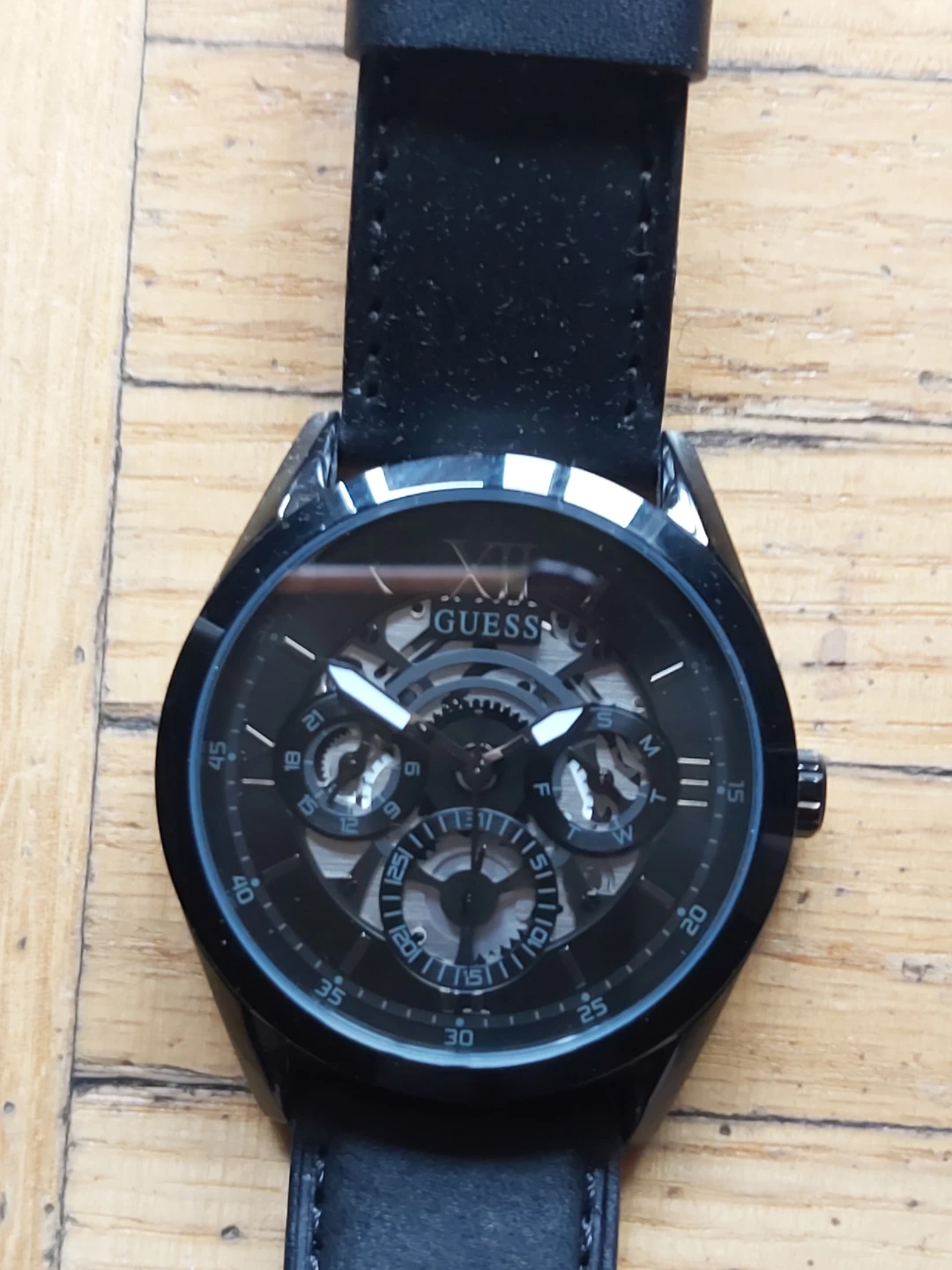 Guess Men's Watch - Black Leather Strap