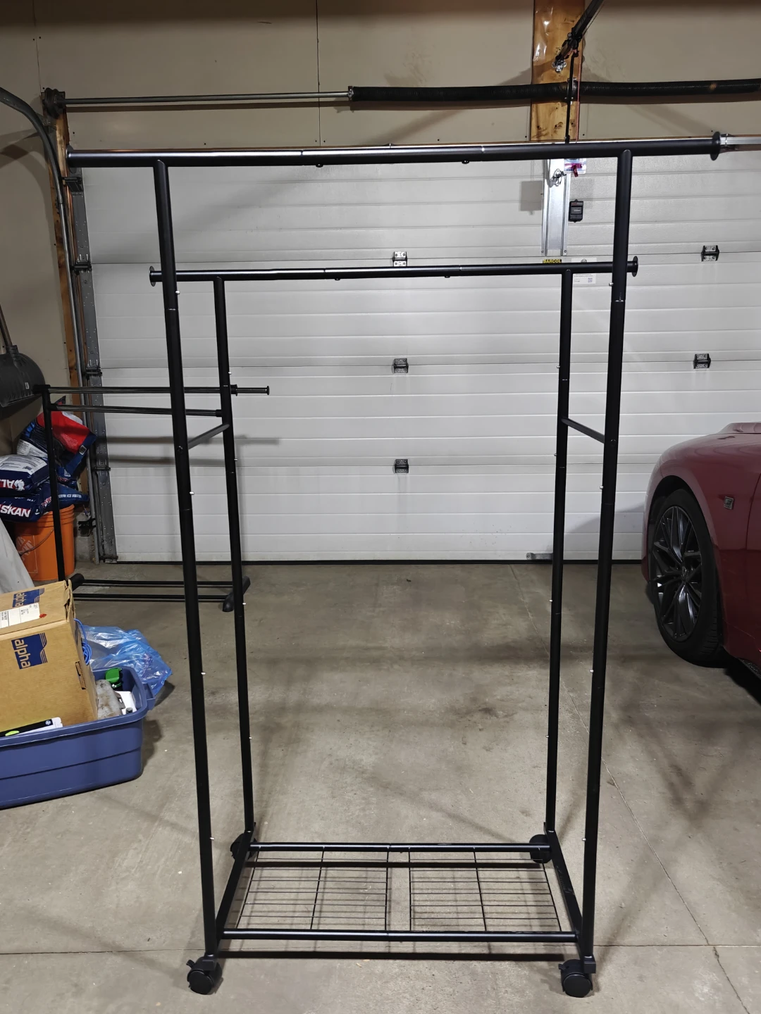 Black Double-Bar Rolling Garment Rack