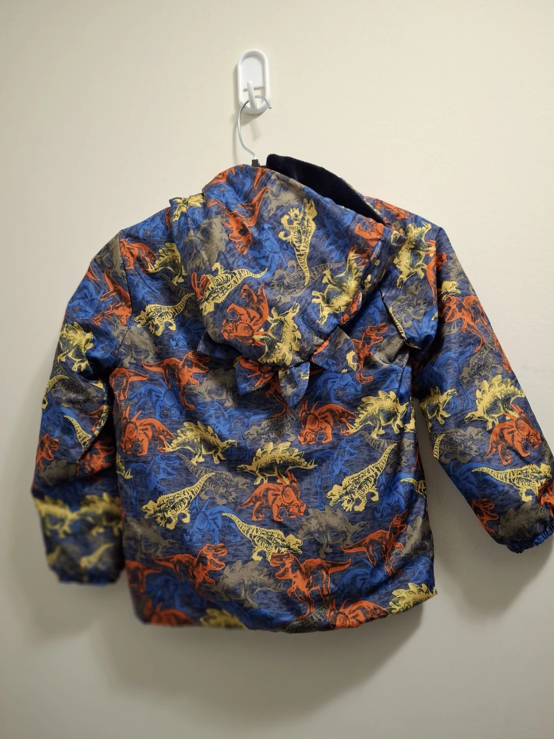 Kids Dinosaur Puffer Jacket - Blue/Orange/Yellow